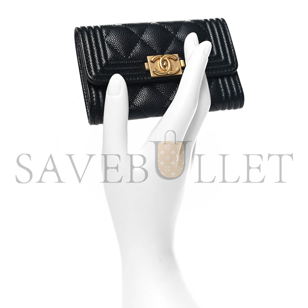 Ch*el caviar quilted boy flap card holder black a80603 (11.3*7.5*2.1)
